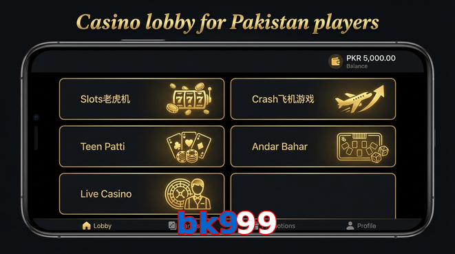 Lobby view of Bk999 for Pakistan users